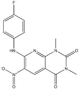 7-[(p-Fluorophenyl)amino]-1,3-dimethyl-6-nitropyrido[2,3-d]pyrimidine-2,4(1H,3H)-dione 구조식 이미지