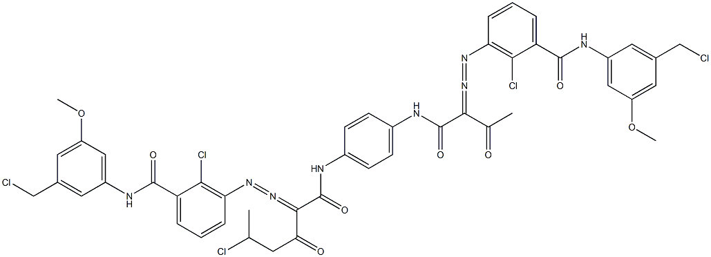 3,3'-[2-(1-Chloroethyl)-1,4-phenylenebis[iminocarbonyl(acetylmethylene)azo]]bis[N-[3-(chloromethyl)-5-methoxyphenyl]-2-chlorobenzamide] 구조식 이미지