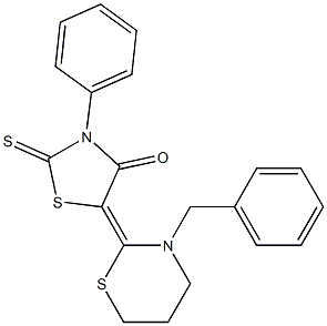 2-Thioxo-3-phenyl-5-[(tetrahydro-3-benzyl-2H-1,3-thiazin)-2-ylidene]thiazolidin-4-one 구조식 이미지