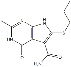 2-Methyl-6-(propylthio)-4-oxo-3,4-dihydro-7H-pyrrolo[2,3-d]pyrimidine-5-carboxamide 구조식 이미지