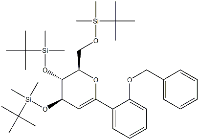 (4R,5R,6R)-5,6-Dihydro-2-(2-benzyloxyphenyl)-4,5-bis(tert-butyldimethylsilyloxy)-6-(tert-butyldimethylsilyloxymethyl)-4H-pyran 구조식 이미지