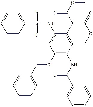 (5-Benzoylamino-4-benzyloxy-2-phenylsulfonylaminophenyl)malonic acid dimethyl ester Structure