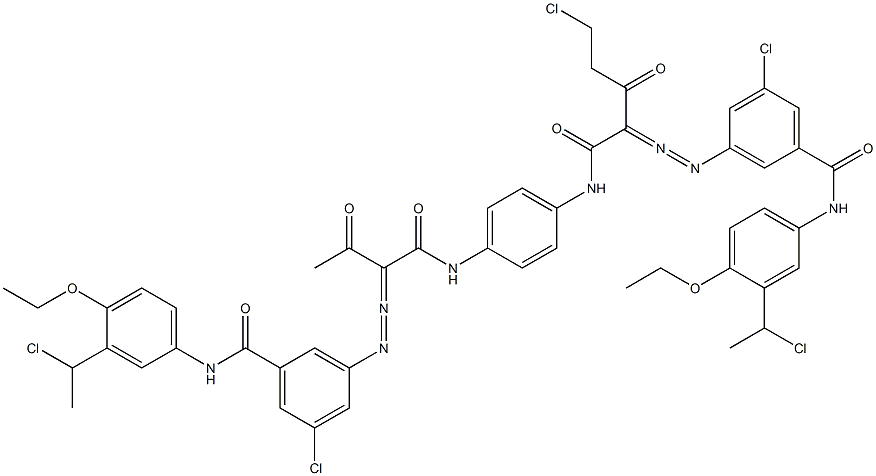 3,3'-[2-(Chloromethyl)-1,4-phenylenebis[iminocarbonyl(acetylmethylene)azo]]bis[N-[3-(1-chloroethyl)-4-ethoxyphenyl]-5-chlorobenzamide] 구조식 이미지