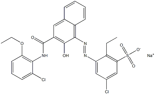 3-Chloro-6-ethyl-5-[[3-[[(2-chloro-6-ethoxyphenyl)amino]carbonyl]-2-hydroxy-1-naphtyl]azo]benzenesulfonic acid sodium salt 구조식 이미지