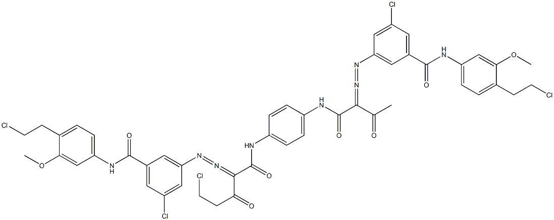 3,3'-[2-(Chloromethyl)-1,4-phenylenebis[iminocarbonyl(acetylmethylene)azo]]bis[N-[4-(2-chloroethyl)-3-methoxyphenyl]-5-chlorobenzamide] 구조식 이미지