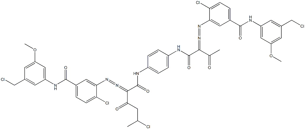 3,3'-[2-(1-Chloroethyl)-1,4-phenylenebis[iminocarbonyl(acetylmethylene)azo]]bis[N-[3-(chloromethyl)-5-methoxyphenyl]-4-chlorobenzamide] 구조식 이미지