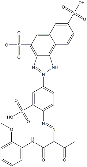 2-[4-[[1-[[(2-Methoxyphenyl)amino]carbonyl]-2-oxopropyl]azo]-3-sulfophenyl]-4-sulfonato-7-sulfo-1H-naphtho[1,2-d]triazol-2-ium 구조식 이미지