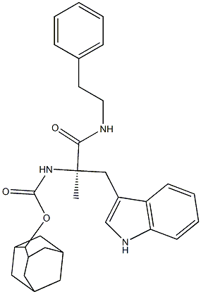 (2R)-2-(Adamantan-2-yloxycarbonylamino)-3-(1H-indol-3-yl)-2-methyl-N-(2-phenylethyl)propionamide 구조식 이미지