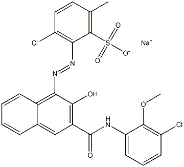 3-Chloro-6-methyl-2-[[3-[[(3-chloro-2-methoxyphenyl)amino]carbonyl]-2-hydroxy-1-naphtyl]azo]benzenesulfonic acid sodium salt Structure