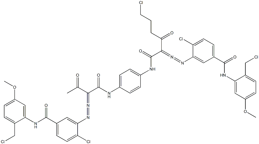 3,3'-[2-(2-Chloroethyl)-1,4-phenylenebis[iminocarbonyl(acetylmethylene)azo]]bis[N-[2-(chloromethyl)-5-methoxyphenyl]-4-chlorobenzamide] 구조식 이미지