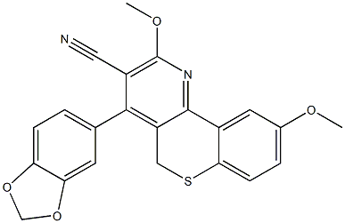 9-Methoxy-2-methoxy-4-[3,4-(methylenebisoxy)phenyl]-5H-[1]benzothiopyrano[4,3-b]pyridine-3-carbonitrile Structure