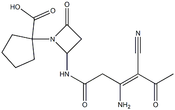 1-[2-Oxo-4-[(3-amino-4-cyano-5-oxo-3-hexenoyl)amino]azetidin-1-yl]cyclopentane-1-carboxylic acid 구조식 이미지