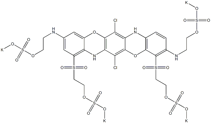 6,13-Dichloro-3,10-bis[2-(potassiooxysulfonyloxy)ethylamino]-4,8-bis[2-(potassiooxysulfonyloxy)ethylsulfonyl]-5,12-dioxa-7,14-diazapentacene Structure
