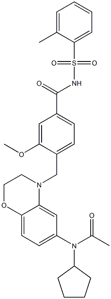 4-[6-(Cyclopentylacetylamino)-(2,3-dihydro-4H-1,4-benzoxazin)-4-ylmethyl]-3-methoxy-N-(2-methylphenylsulfonyl)benzamide Structure