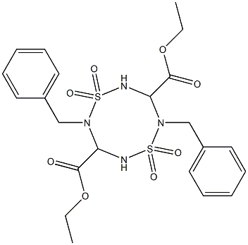 2,6-Dibenzyl-1,5-bis(ethoxycarbonyl)-3,7-dithia-2,4,6,8-tetraazacyclooctane-3,3,7,7-tetraoxide Structure