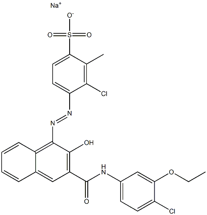 3-Chloro-2-methyl-4-[[3-[[(4-chloro-3-ethoxyphenyl)amino]carbonyl]-2-hydroxy-1-naphtyl]azo]benzenesulfonic acid sodium salt 구조식 이미지