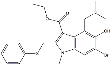 Ethyl 6-bromo-5-hydroxy-4-dimethylaminomethyl-1-methyl-2-phenylthiomethylindole-3-carboxylate Structure