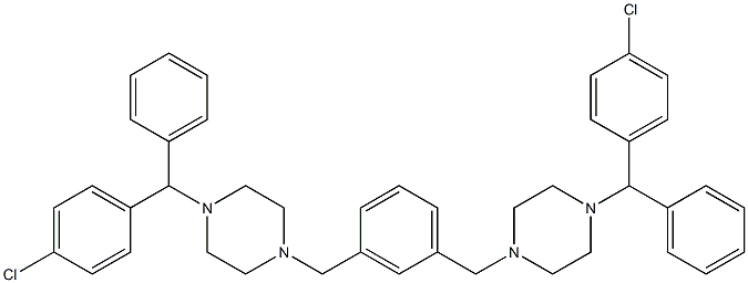 1,3-Bis((4-((4-chlorophenyl)(phenyl)methyl)piperazin-1-yl)methyl)benzene 구조식 이미지