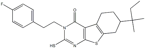 7-(1,1-Dimethyl-propyl)-3-[2-(4-fluoro-phenyl)-ethyl]-2-mercapto-5,6,7,8-tetrahydro-3H-benzo[4,5]thieno[2,3-d]pyrimidin-4-one 구조식 이미지