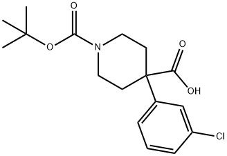 1-BOC-4-(3-CHLOROPHENYL)-4-PIPERIDINEDICARBOXYLIC ACID 구조식 이미지