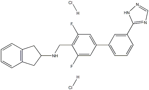 N-{[3,5-difluoro-3'-(1H-1,2,4-triazol-5-yl)-[1,1'-biphenyl]-4-yl]methyl}-2,3-dihydro-1H-inden-2-amine dihydrochloride Structure