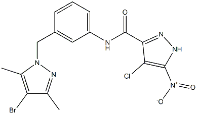 N-{3-[(4-bromo-3,5-dimethyl-1H-pyrazol-1-yl)methyl]phenyl}-4-chloro-5-nitro-1H-pyrazole-3-carboxamide 구조식 이미지