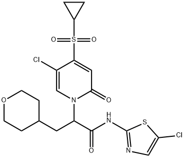 2-(5-chloro-4-(cyclopropylsulfonyl)-2-oxopyridin-1(2H)-yl)-N-(5-chlorothiazol-2-yl)-3-(tetrahydro-2H-pyran-4-yl)propanamide Structure