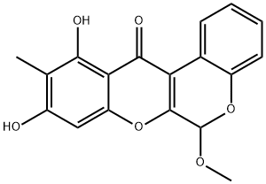 9,11-Dihydroxy-6-methoxy-10-methyl[1]benzopyrano[3,4-b][1]benzopyran-12(6H)-one 구조식 이미지