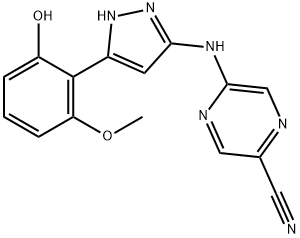 2-Pyrazinecarbonitrile, 5-[[5-(2-hydroxy-6-methoxyphenyl)-1H-pyrazol-3-yl]amino]- 구조식 이미지