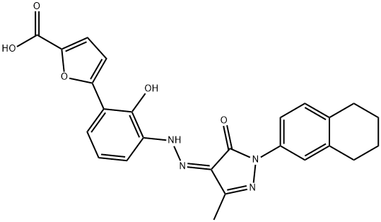 2-Furancarboxylic acid, 5-[3-[(2Z)-2-[1,5-dihydro-3-methyl-5-oxo-1-(5,6,7,8-tetrahydro-2-naphthalenyl)-4H-pyrazol-4-ylidene]hydrazinyl]-2-hydroxyphenyl]- 구조식 이미지