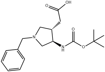 3S,4R-(1-Benzyl-4-tert-butoxycarbonylamino-pyrrolidin-3-yl)-acetic acid 구조식 이미지