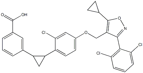 (-)-3-(2-(2-chloro-4-((5-cyclopropyl-3-(2,6-dichlorophenyl)isoxazol-4-yl)methoxy)phenyl)cyclopropyl)benzoic acid Structure