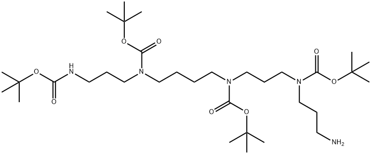 tert-Butyl (3-((3-aminopropyl)(tert-butoxycarbonyl)amino)propyl)(4-((tert-butoxycarbonyl)(3-((tert-butoxycarbonyl)amino)propyl)amino)butyl)carbamate 구조식 이미지