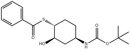 {(1R,2R,4R)-4-[(tert-butoxycarbonyl)-amino]-2-hydroxy-cyclohexyl} benzene-carbothioate Structure