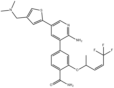 4-[2-Amino-5-[4-[(dimethylamino)methyl]-2-thienyl]-3-pyridinyl]-2-[[(2Z)-4,4,4-trifluoro-1-methyl-2-buten-1-yl]oxy]benzamide 구조식 이미지