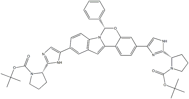 tert-butyl (2S)-2-{4-[(6S)-10-{2-[(2S)-1-(tert-butoxycarbonyl)pyrrolidin-2-yl]-1H-imidazol-5-yl}-6-phenylindolo[1,2-c][1,3]benzoxazin-3-yl]-1H-imidazol-2-yl}pyrrolidine-1-carboxylate Structure