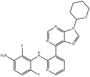 2,6-Difluoro-N1-(3-(9-(tetrahydro-2H-pyran-2-yl)-9H-purin-6-yl)pyridin-2-yl)benzene-1,3-diamine Structure