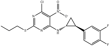 6-chloro-N-((1R,2S)-2-(3,4-difluorophenyl)cyclopropyl)-5- nitro-2-(propylthio)pyrimidin-4-amine Structure
