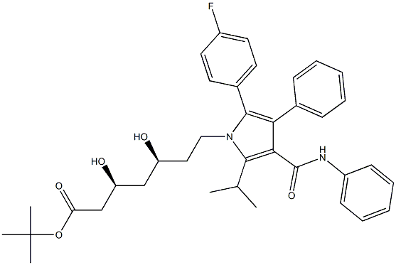 (3S,5S)-tert-butyl 7-(2-(4-fluorophenyl)-5-isopropyl-3-phenyl-4-(phenylcarbamoyl)-1H-pyrrol-1-yl)-3,5-dihydroxyheptanoate 구조식 이미지