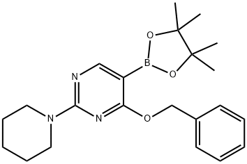 4-Benzyloxy-2-piperidine-1-yl-pyrimidine-5-boronic acid pinacol ester 구조식 이미지