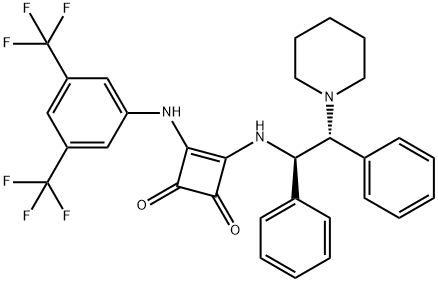 3-[[3,5-Bis(trifluoromethyl)phenyl]amino]-4-[[(1R,2R)-1,
2-diphenyl-2-(1-piperidinyl)ethyl]amino]-3-cyclobutene-1,
2-dione Structure