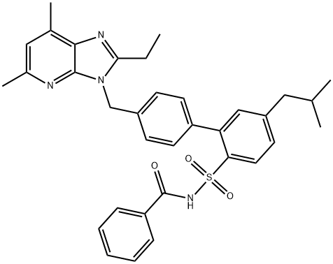 Benzamide, N-[[4'-[(2-ethyl-5,7-dimethyl-3H-imidazo[4,5-b]pyridin-3-yl)methyl]-5-(2-methylpropyl)[1,1'-biphenyl]-2-yl]sulfonyl]- 구조식 이미지