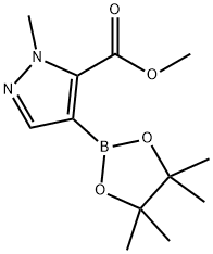 1H-Pyrazole-5-carboxylic acid, 1-methyl-4-(4,4,5,5-tetramethyl-1,3,2-dioxaborolan-2-yl)-, methyl ester 구조식 이미지