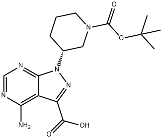 4-amino-1-[(3R)-1-[(tert-butoxy)carbonyl]piperidin-3-yl]-1H-pyrazolo[3,4-d]pyrimidine-3-carboxylic acid 구조식 이미지