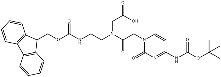 2-{2-[2,6-bis({bis[(tert-butoxy)carbonyl]amino})-9H-purin-9-yl]-N-[2-({[(9H-fluoren-9-yl)methoxy]carbonyl}amino)ethyl]acetamido}acetic acid Structure