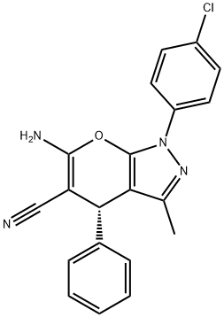 Pyrano[2,3-c]pyrazole-5-carbonitrile,6-amino-1-(4-chlorophenyl)-1,4-dihydro-3-methyl-4-phenyl-, (4S)- Structure