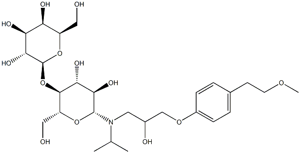 (2S,3R,4S,5R,6R)-2-(((2R,3S,4R,5R,6R)-4,5-dihydroxy-6-((2-hydroxy-3-(4-(2-methoxyethyl)phenoxy)propyl)(isopropyl)amino)-2-(hydroxymethyl)tetrahydro-2H-pyran-3-yl)oxy)-6-(hydroxymethyl)tetrahydro-2H-pyran-3,4,5-triol Structure