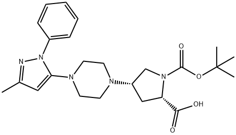 (2S,4S)-1-(tert-Butoxycarbonyl)-4-(4-(3-methyl-1-phenyl-1H-pyrazol-5-yl)piperazin-1-yl)pyrrolidine-2-carboxylic acid 구조식 이미지