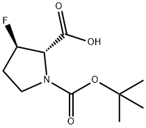 (2S,3R)-1-[(tert-butoxy)carbonyl]-3-fluoropyrrolidine-2-carboxylic acid 구조식 이미지