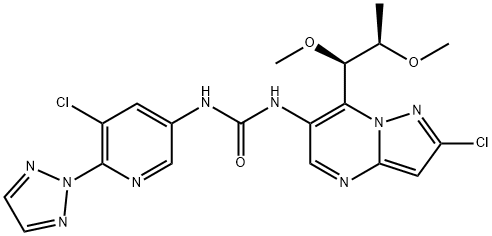 Urea, N-[2-chloro-7-[(1R,2R)-1,2-dimethoxypropyl]pyrazolo[1,5-a]pyrimidin-6-yl]-N'-[5-chloro-6-(2H-1,2,3-triazol-2-yl)-3-pyridinyl]- Structure